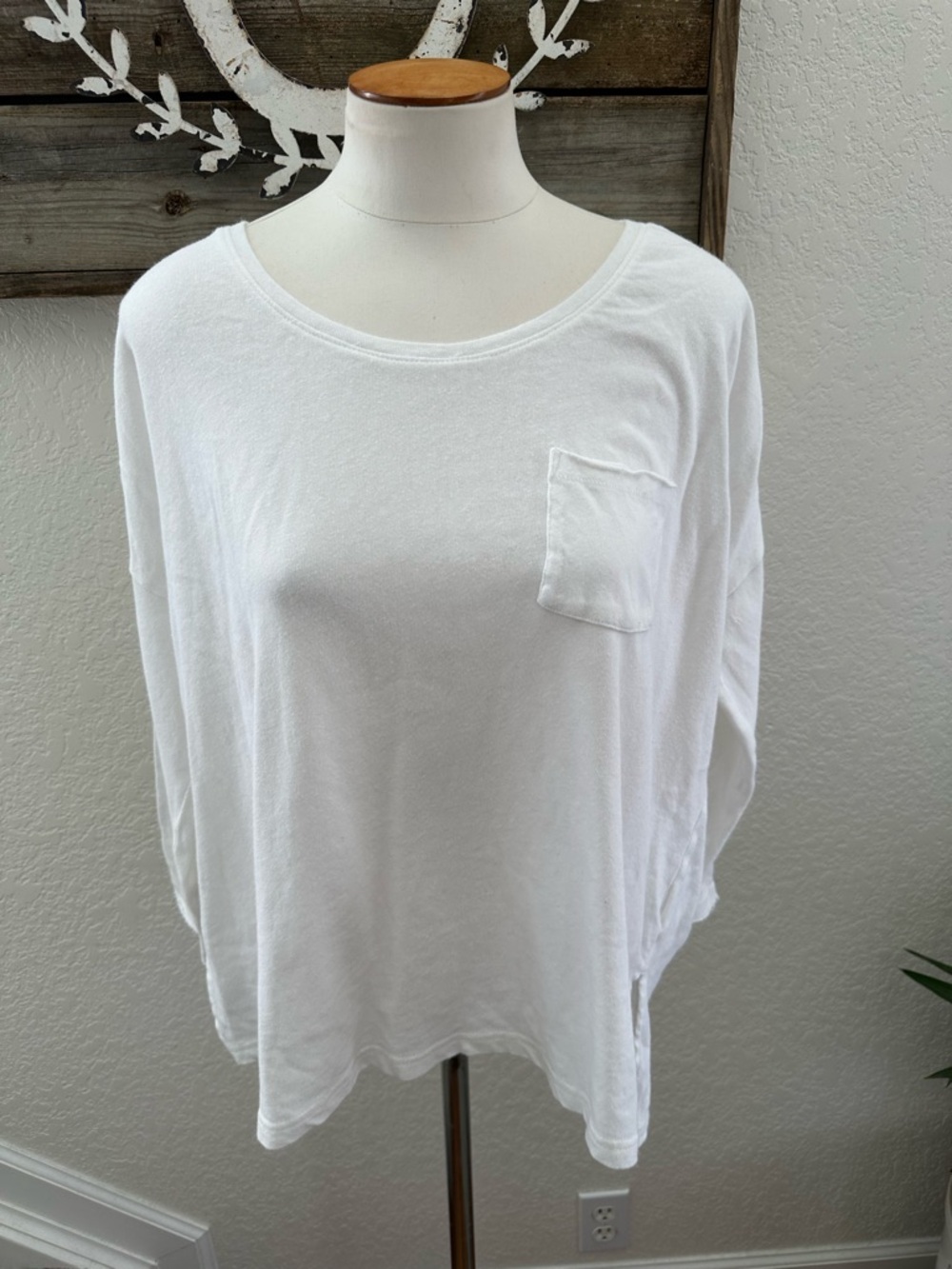 PACT Women's‎ White Pocket 3/4-Sleeve Top Linen cotton blend size L